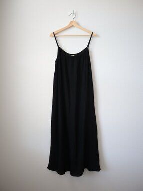 Eileen Fisher Black Cotton Gauze Maxi Dress | L
